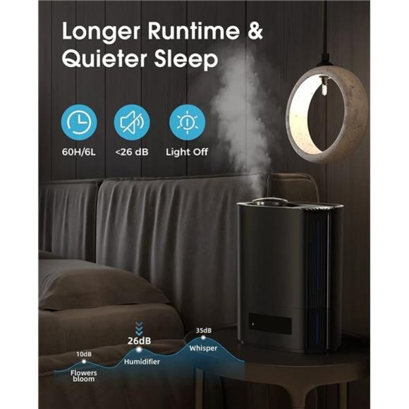 Humidifiers for Bedroom,6L Top Fill Cool Mist Humidifiers for Large Room - Picture 5 of 6